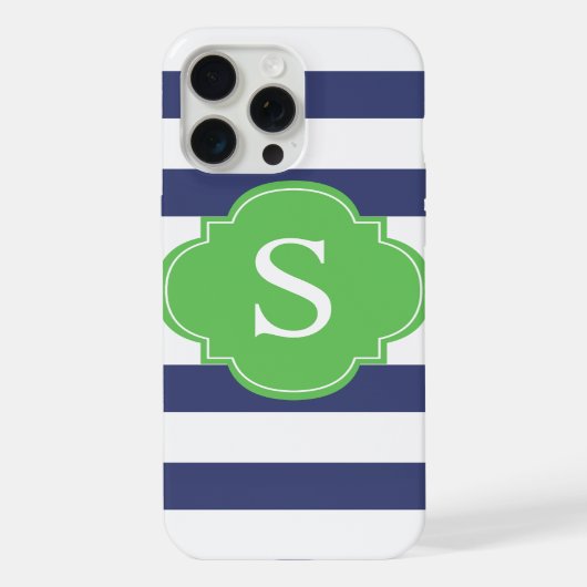 青と緑のストライプ モノグラム iPhoneケース (裏面)