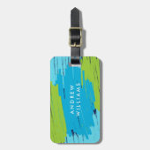 青と緑のストロ鮮やかッモダンク ラゲッジタグ (正面縦)
