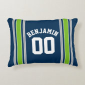 青と緑のスポーツジャージー名前をカスタムする番号 アクセントクッション (正面)