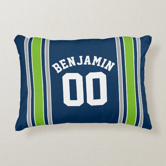 青と緑のスポーツジャージー名前をカスタムする番号 アクセントクッション (正面)