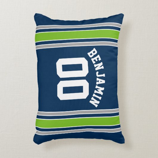 青と緑のスポーツジャージー名前をカスタムする番号 アクセントクッション (正面(垂直))