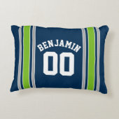 青と緑のスポーツジャージー名前をカスタムする番号 アクセントクッション (裏面)