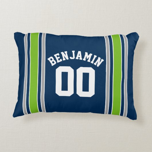 青と緑のスポーツジャージー名前をカスタムする番号 アクセントクッション (裏面)
