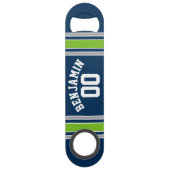 青と緑のスポーツジャージー名前をカスタムする番号 スピード栓抜き (裏面)