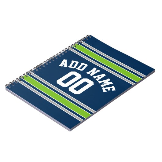 青と緑のスポーツジャージー名前をカスタムする番号 ノートブック (左側)