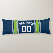 青と緑のスポーツジャージー名前をカスタムする番号 ボディピロー (裏面)