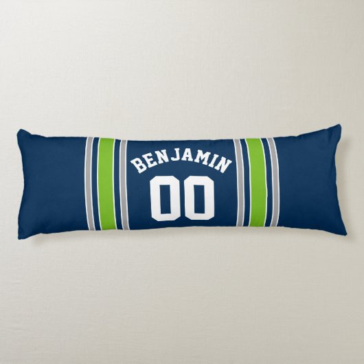 青と緑のスポーツジャージー名前をカスタムする番号 ボディピロー (裏面)