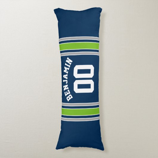 青と緑のスポーツジャージー名前をカスタムする番号 ボディピロー (正面縦)