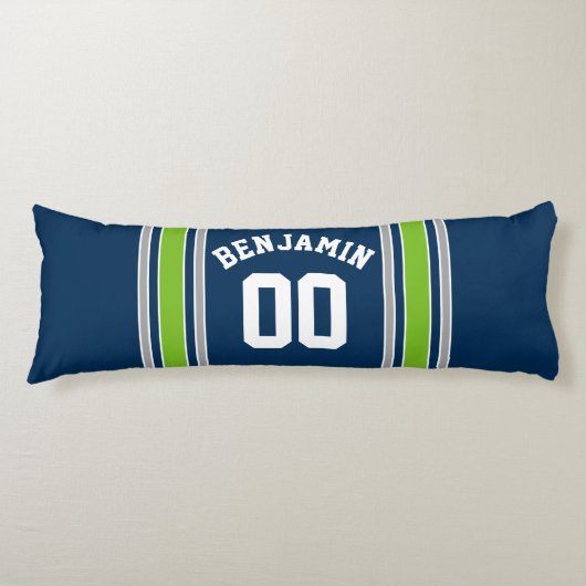 青と緑のスポーツジャージー名前をカスタムする番号 ボディピロー (正面)