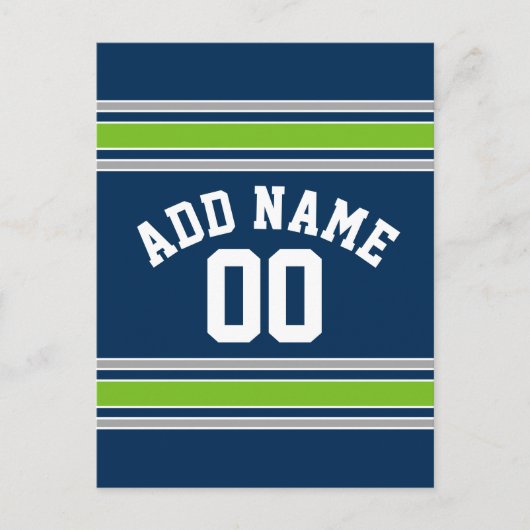 青と緑のスポーツジャージー名前をカスタムする番号 ポストカード (正面)