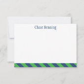 青と緑のタイのストライプノートカパーソナライズされたード サンキューカード (正面)