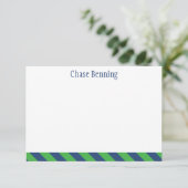 青と緑のタイのストライプノートカパーソナライズされたード サンキューカード (スタンド正面)