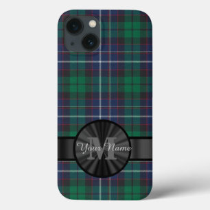 青と緑のタータンチェックの格子模様モノグラム iPhone 13ケース