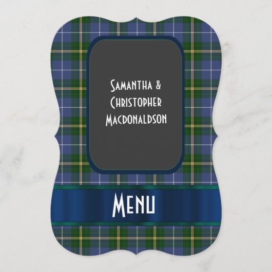 青と緑のタータンチェックの結婚プレイドのメニュー メニュー (正面)