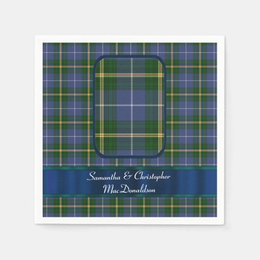 青と緑のタータンチェックの結婚格子模様 スタンダードカクテルナプキン (正面)