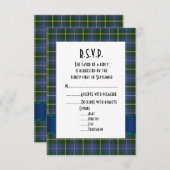 青と緑のタータンチェックフォーマルの結婚プレイドのR.S.V.P 出欠カード (正面/裏面)