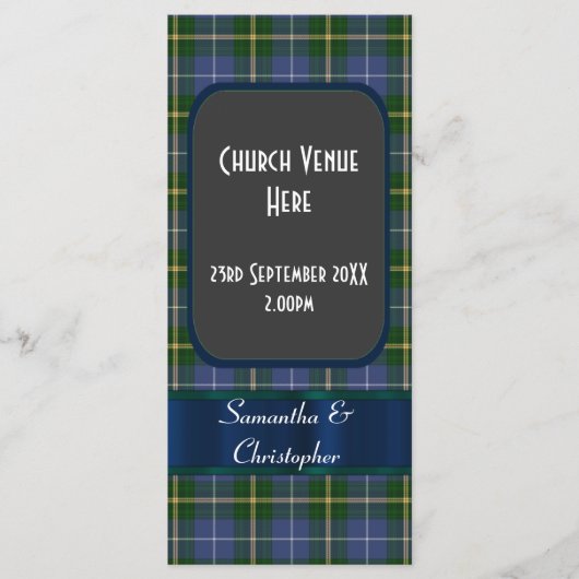 青と緑のタータンチェックプレイド結婚式プログラム プログラム (正面)