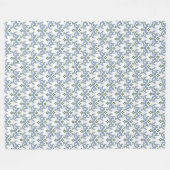 青と緑のダマスク模様の装飾点描画 フリースブランケット (正面(横))