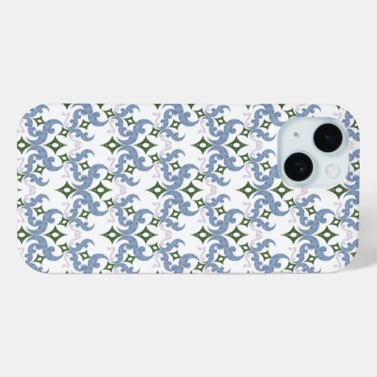 青と緑のダマスク模様の装飾点描画 Case-Mate iPhoneケース (裏面 (横))