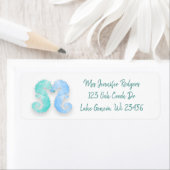 青と緑のティール(緑がかった色)シーホースビーチイ ラベル (インサイチュ)