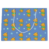 青と緑のテディベア星ベビーシャワー ラージペーパーバッグ (正面)