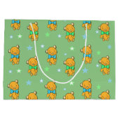 青と緑のテディベア星ベビーシャワー ラージペーパーバッグ (裏面)