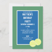 青と緑のテニスコートとボールパーティー 招待状 (正面)