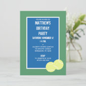 青と緑のテニスコートとボールパーティー 招待状 (スタンド正面)