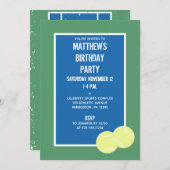 青と緑のテニスコートとボールパーティー 招待状 (正面/裏面)