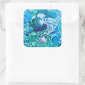 青と緑のデジタル大理石の流体アート スクエアシール (バッグ)