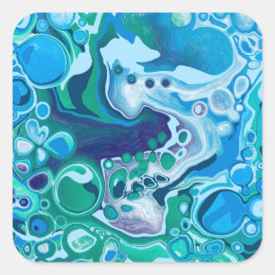 青と緑のデジタル大理石の流体アート スクエアシール