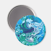 青と緑のデジタル大理石の流体アート マグネット (正面/裏面)
