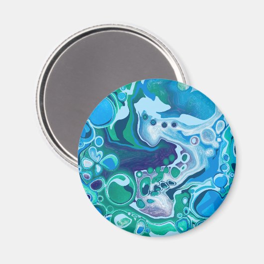 青と緑のデジタル大理石の流体アート マグネット (正面/裏面)