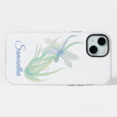 青と緑のトンボのオリジナル水彩画 iPhoneケース (裏面横)