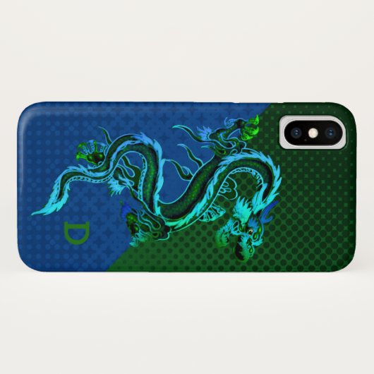 青と緑のドラゴンiPhone Xケース Case-Mate iPhoneケース (裏面(横))
