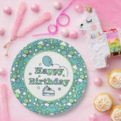青と緑のハッピーバースデー ペーパープレート (パーティー)