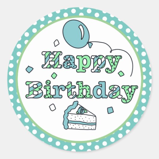 青と緑のハッピーバースデー ラウンドシール (正面)