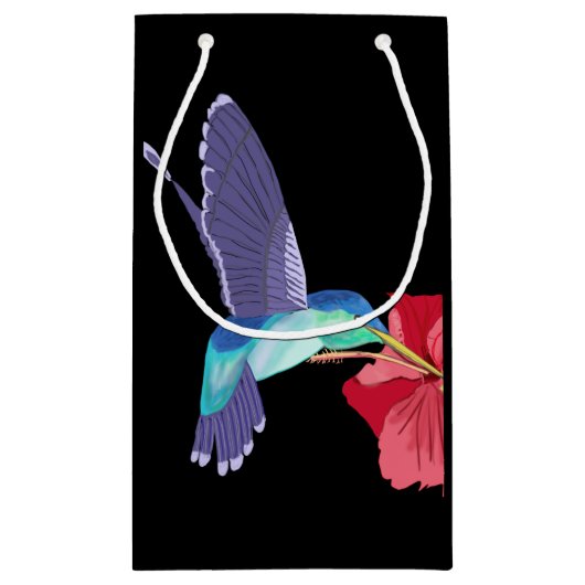 青と緑のハミングバードと赤のハイビスカス スモールペーパーバッグ (裏面)