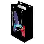 青と緑のハミングバードと赤のハイビスカス スモールペーパーバッグ (正面アングル)