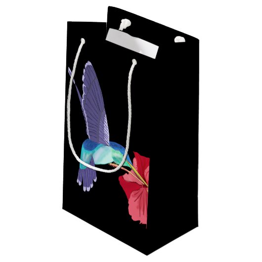 青と緑のハミングバードと赤のハイビスカス スモールペーパーバッグ (裏面アングル)