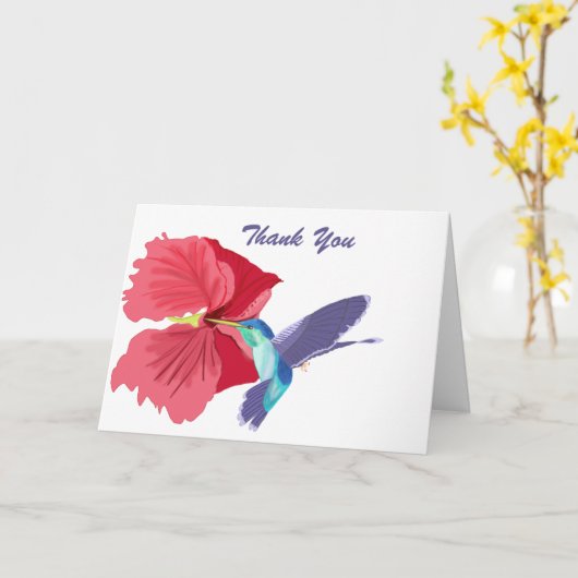 青と緑のハミングバード編集可能ありがとう カード (黄色い花)