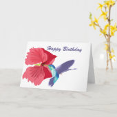 青と緑のハミングバード編集可能グリーティングカード カード (黄色い花)