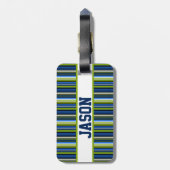 青と緑のバスケッストライプのトボールデザイン ラゲッジタグ (裏面縦)