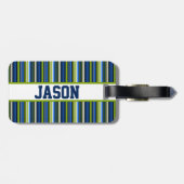 青と緑のバスケッストライプのトボールデザイン ラゲッジタグ (裏面横)