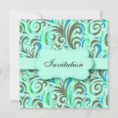 青と緑のパターンパーティーお祝い| DIY文字 招待状 (正面)