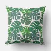 青と緑のパーム熱帯離れ模様 クッション (正面)