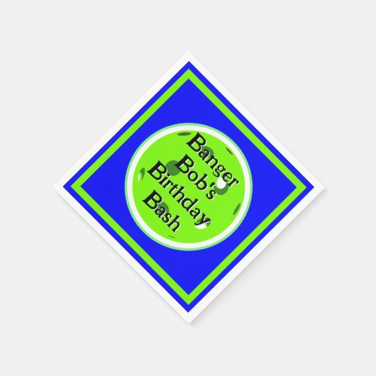 青と緑のピックボールのパドルボールパーソナライズされた スタンダードカクテルナプキン (角)