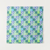 青と緑のピックボールコート、パドル、ボール タペストリー (正面)