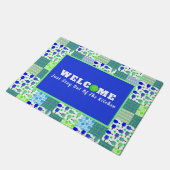 青と緑のピックボールコート、パドル、ボール ドアマット (アングル)