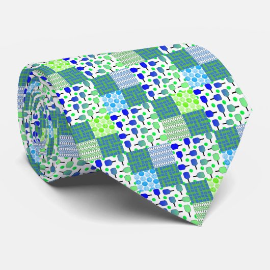 青と緑のピックボールコート、パドル、ボール ネクタイ (ロール)